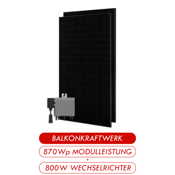 Balkonkraftwerk 870Wp 2x Ja Solar 435W Full Black + 800W Deye Wechselrichter