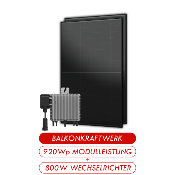 Balkonkraftwerk 920Wp 2x AIKO 460W Full Black + 800W Deye Wechselrichter
