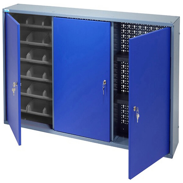 Küpper Hängeschrank Hammerschlag 3-türig 18 Boxen 1200 mm breit blau