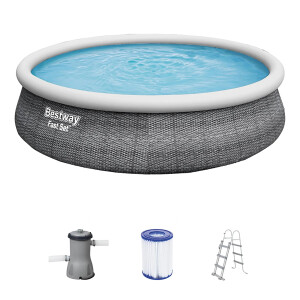 Bestway Fast Set Aufstellpool-Set Komplettset Ø 457 x 107 cm Rund Schiefergrau