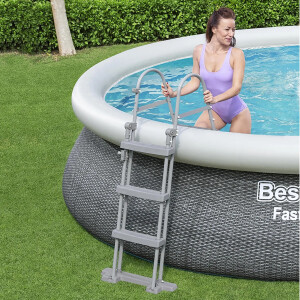 Bestway Fast Set Aufstellpool-Set Komplettset Ø 457 x 107 cm Rund Schiefergrau