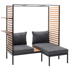 Lounge-Set Sitzgarnitur Skipton 2-teilig mit Hocker Teakholz Schwarz-Anthrazit