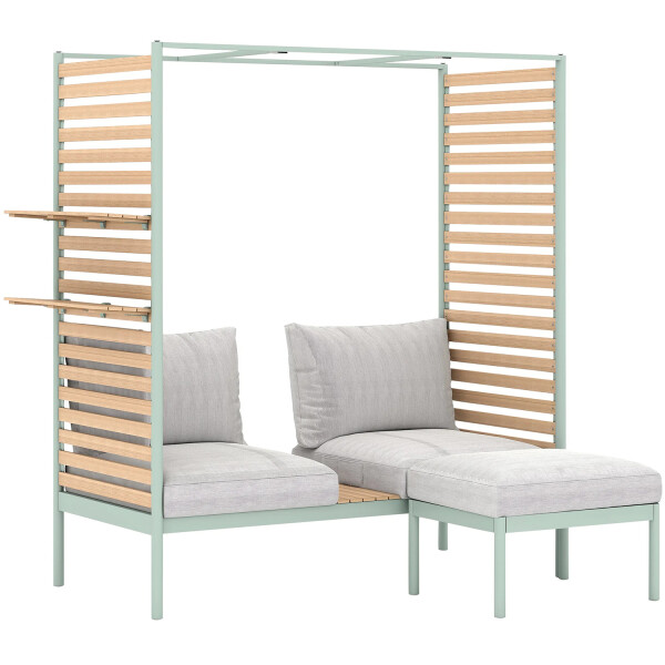 Lounge-Set Sitzgarnitur Skipton 2-teilig mit Hocker Teakholz Mint-Beige