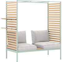 Lounge-Set Sitzgarnitur Skipton 2-teilig mit Hocker Teakholz Mint-Beige