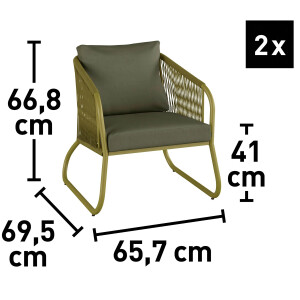 Lounge-Set Sitzgarnitur mit Esstisch Scafford 4-teilig mit Seilbespannung Oliv