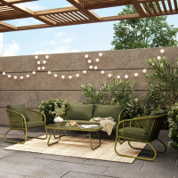 Lounge-Set Sitzgarnitur mit Esstisch Scafford 4-teilig mit Seilbespannung Oliv