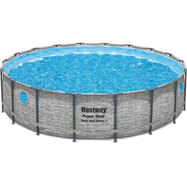 Bestway Stahlrahmenpool Set Power Steel Swim Vista Ø 549 cm x 122 cm Rund Grau