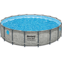 Bestway Stahlrahmenpool Set Power Steel Swim Vista Ø 549 cm x 122 cm Rund Grau