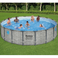 Bestway Stahlrahmenpool Set Power Steel Swim Vista Ø 549 cm x 122 cm Rund Grau