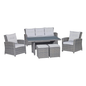 Lounge-Set Sitzlounge mit Esstisch Vermont 6-teilig aus Polyrattan Wave Cliff