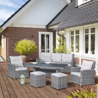Lounge-Set Sitzlounge mit Esstisch Vermont 6-teilig aus Polyrattan Wave Cliff