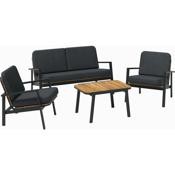 Lounge-Set Sitzgarnitur Garten-Lounge Olary 4-teilig Akazienholz Schwarz