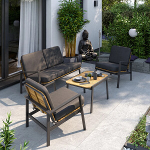 Lounge-Set Sitzgarnitur Garten-Lounge Olary 4-teilig Akazienholz Schwarz