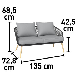 Lounge-Set Gartenlounge Gartenset Set Edna 4-teilig Seilbespannung Anthrazit