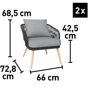 Lounge-Set Gartenlounge Gartenset Set Edna 4-teilig Seilbespannung Anthrazit