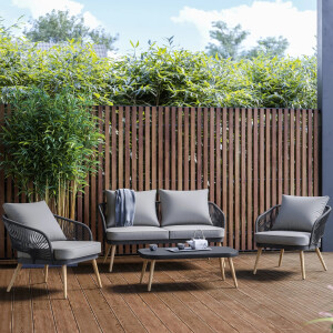 Lounge-Set Gartenlounge Gartenset Set Edna 4-teilig Seilbespannung Anthrazit