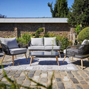 Lounge-Set Gartenlounge Gartenset Set Edna 4-teilig Seilbespannung Anthrazit