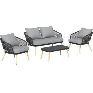 Lounge-Set Gartenlounge Gartenset Set Edna 4-teilig Seilbespannung Anthrazit
