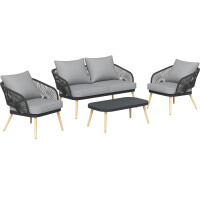 Lounge-Set Gartenlounge Gartenset Set Edna 4-teilig Seilbespannung Anthrazit