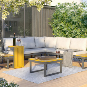 Lounge-Tisch Gartenmöbel Ablage Lipson aus Akazienholz und Aluminium Grau