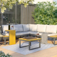 Lounge-Tisch Gartenmöbel Ablage Lipson aus Akazienholz und Aluminium Grau