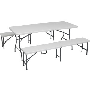 Bierzeltgarnitur Biertischgarnitur Bierbank Taloga 3-teilig aus Kunststoff