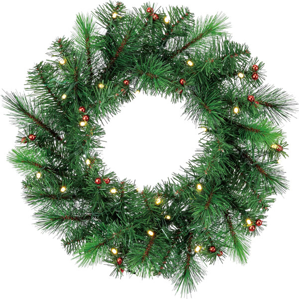 Weihnachtskranz Adventskranz Winterkranz LED-Beleuchtung Ø 45 cm x 10 cm Grün