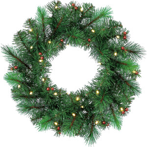 Weihnachtskranz Adventskranz Winterkranz LED-Beleuchtung Ø 45 cm x 10 cm Grün