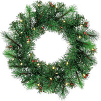 Weihnachtskranz Adventskranz Winterkranz LED-Beleuchtung Ø 45 cm x 10 cm Grün