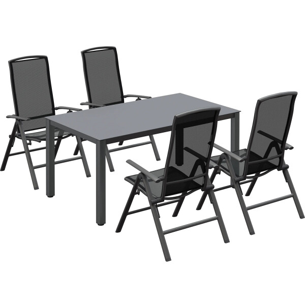 Sitzgruppe Gartenlounge Gartenmöbel Gartenset Vigo 5-tlg. Aluminium Grau-Schwarz