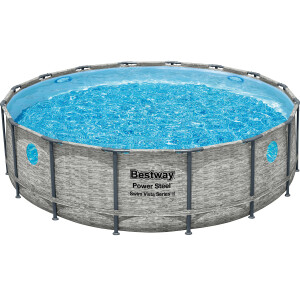 Bestway Stahlrahmenpool Set Power Steel Swim Vista Ø 488 cm x 122 cm Rund Grau