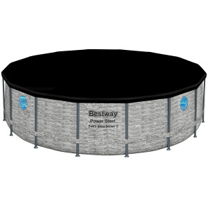 Bestway Stahlrahmenpool Set Power Steel Swim Vista Ø 488 cm x 122 cm Rund Grau