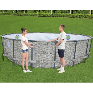 Bestway Stahlrahmenpool Set Power Steel Swim Vista Ø 488 cm x 122 cm Rund Grau