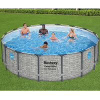 Bestway Stahlrahmenpool Set Power Steel Swim Vista Ø 488 cm x 122 cm Rund Grau