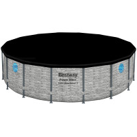 Bestway Stahlrahmenpool Set Power Steel Swim Vista Ø 488 cm x 122 cm Rund Grau