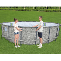 Bestway Stahlrahmenpool Set Power Steel Swim Vista Ø 488 cm x 122 cm Rund Grau