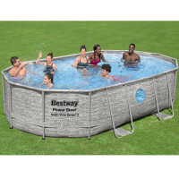 Bestway Stahlrahmenpool Set Power Steel Swim Vista 488 x 305 x 107 cm Oval Grau