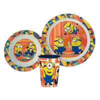 Minions Frühstücksset Kindergeschirr Geschirr Teller Schale Trinkglas 3tlg