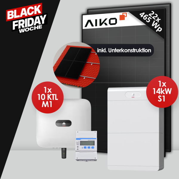 PV Komplettset 10 kWp - 22x AIKO 465W - 14kW S1 - 10KTL M1 - Smart Meter 100A ink. Unterkonstruktion