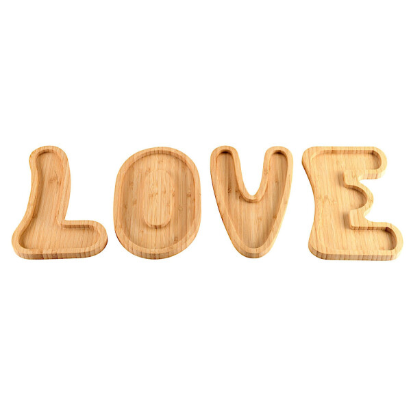 KESPER Servierbretter Snackbrett Holzbrett Tablett Brett 4er-SET Love Bambus