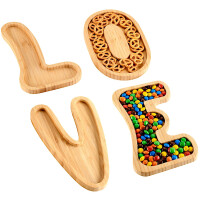 KESPER Servierbretter Snackbrett Holzbrett Tablett Brett 4er-SET Love Bambus