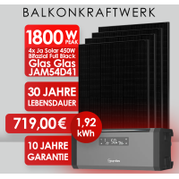 X-MAS AKTION ! Balkonkraftwerk 1800Wp 4x Ja Solar 450W Full Black + 1,92 kWh Hoymiles Speicher