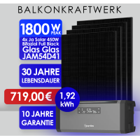 X-MAS Balkonkraftwerk 1800Wp 4x Ja Solar 450W Full Black + 1,92 kWh Hoymiles Speicher