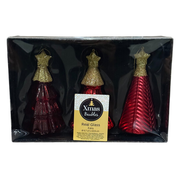 Glasanhänger Weihnachtskugeln Echtglass Weihnachtdeko Ø 6,7 x 12,6 cm 3 Stk rot