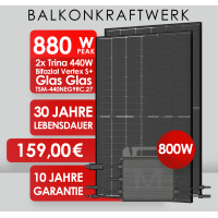 X-MAS AKTION ! Balkonkraftwerk 880Wp 2x Trina 440W Full Black + Marstek Mikrowechselrichter MST-MI0800W